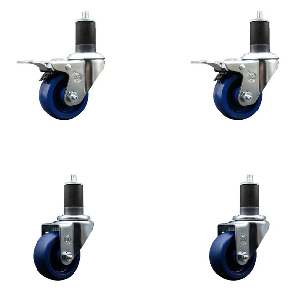 Service Caster 3'' Solid Poly Swivel 1-5/8'' Expanding Stem Caster Set 2 Total Lock Brakes, 4PK SCC-EXTTL20S314-SPUS-2-S-2-158 - main